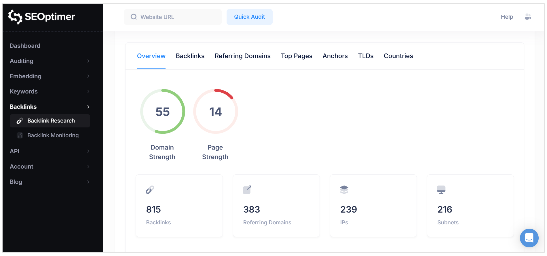 SEOptimer backlink araştırma aracı